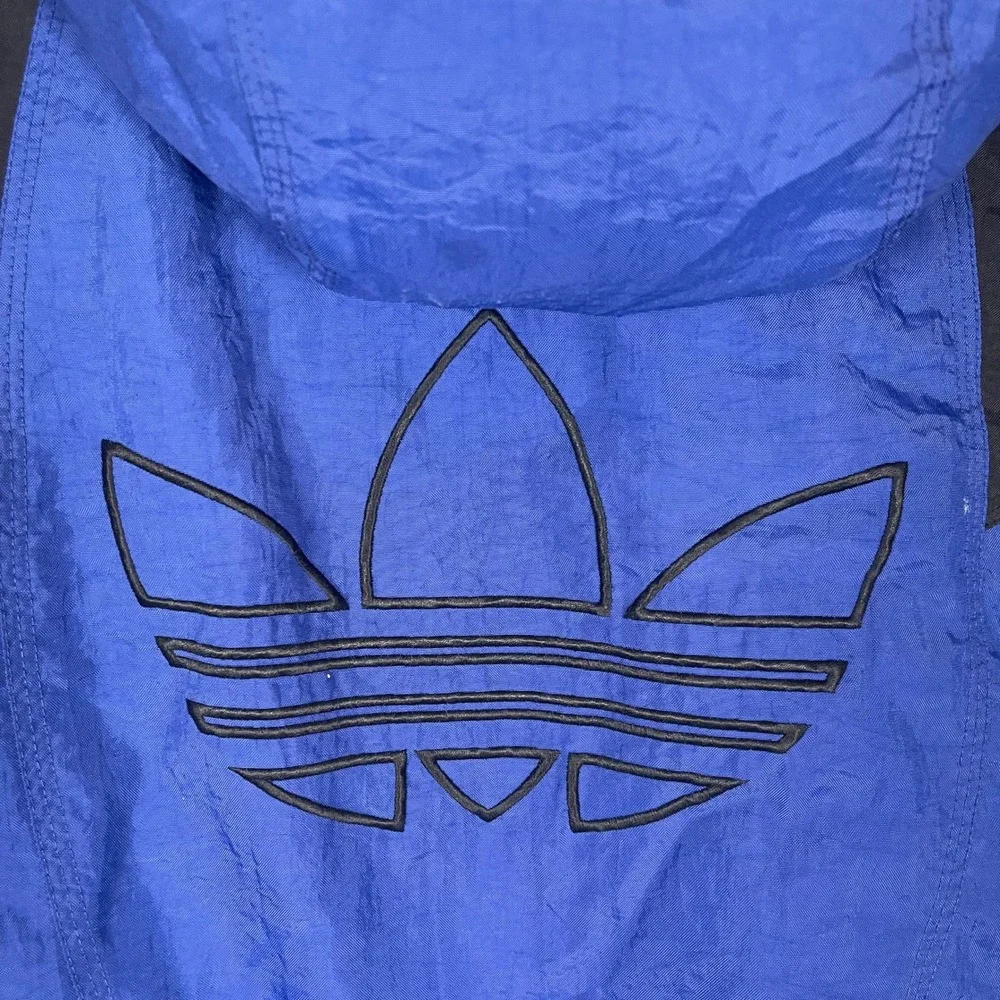 Vintage Adidas Originals Trefoil Hooded Windbreaker Jacket Men's M Blue Black